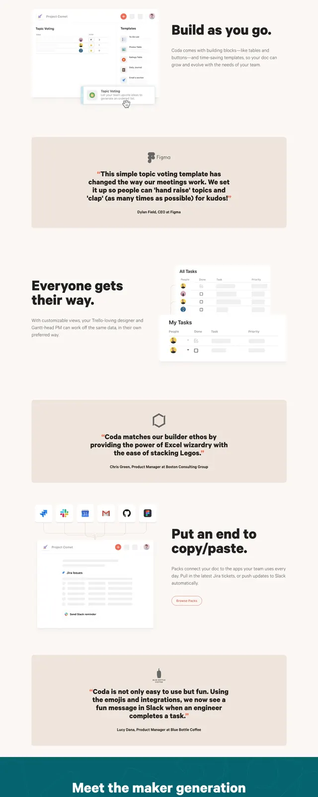 Coda landing page, minimal, corporate-clean, light