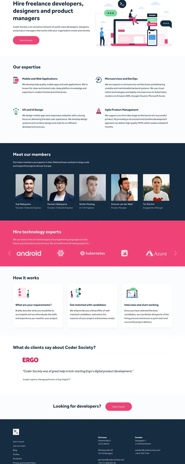 Codersociety landing page, corporate-clean, light-mode, light