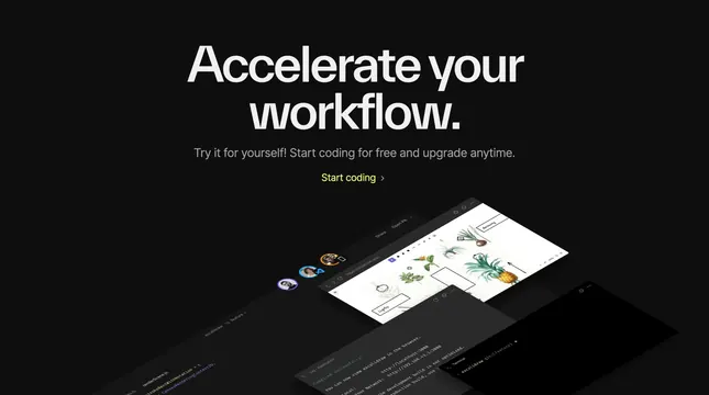 CodeSandbox accelerate workflow CTA, dark-mode, minimal, dark