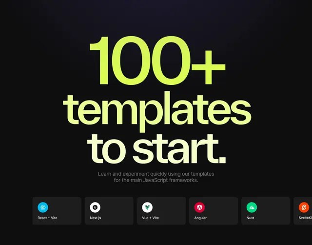 CodeSandbox 100+ templates row, dark-mode, minimal, dark