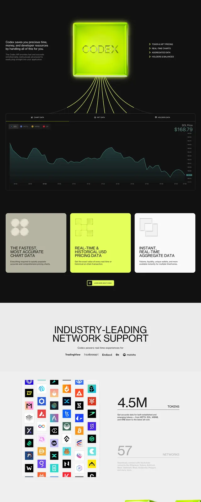 Codex Data Landing Page, dark-mode, technical, dark