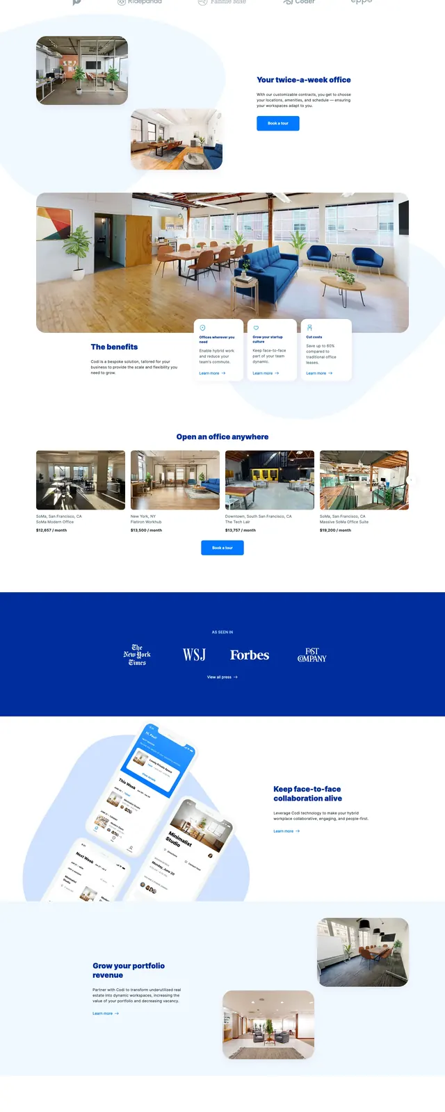 Codi workspace landing page, corporate-clean, photographic, light