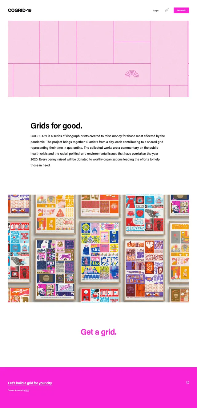 Cogrid-19 campaign landing page, minimal, editorial, light