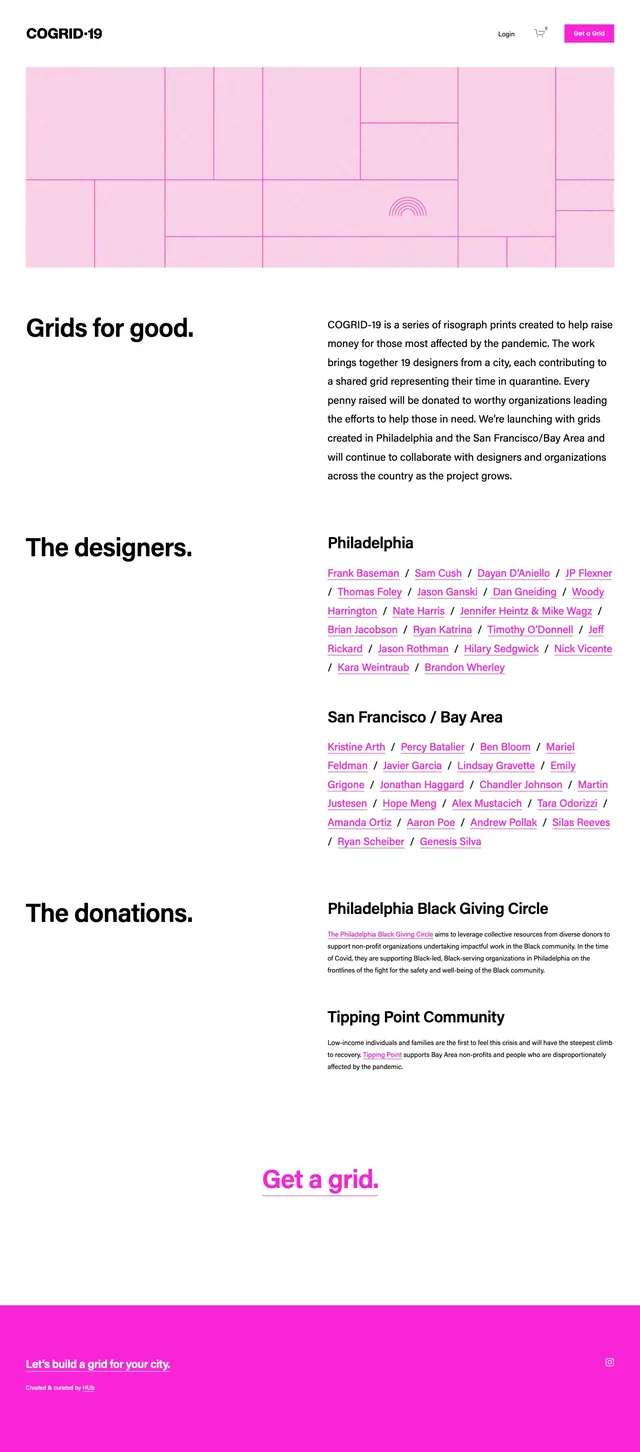 COGRID-19 fundraising grid page, swiss, editorial, light