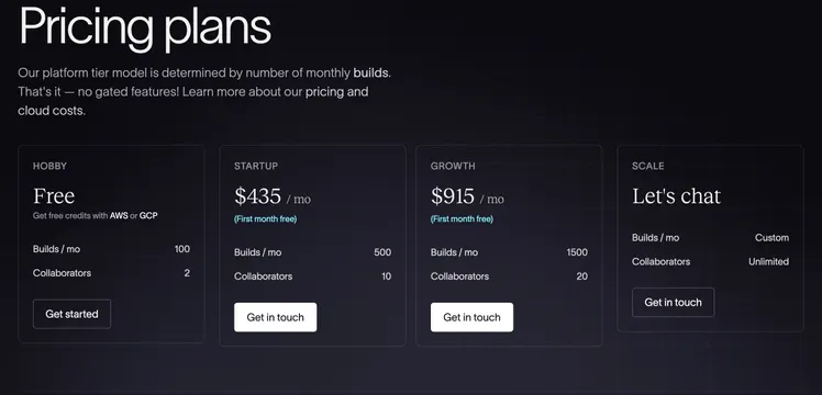 Coherence build-based pricing table, dark-mode, minimal, dark