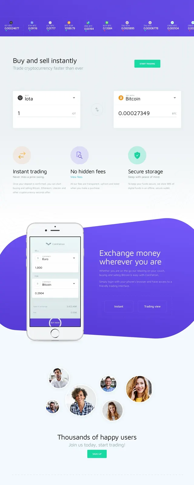 Coinfalcon crypto landing page, gradient-heavy, light-mode, gradient