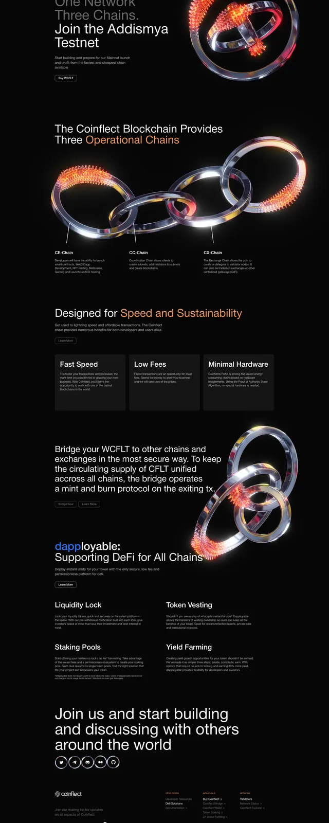 Coinflect dark crypto landing page, dark-mode, 3d-render, dark