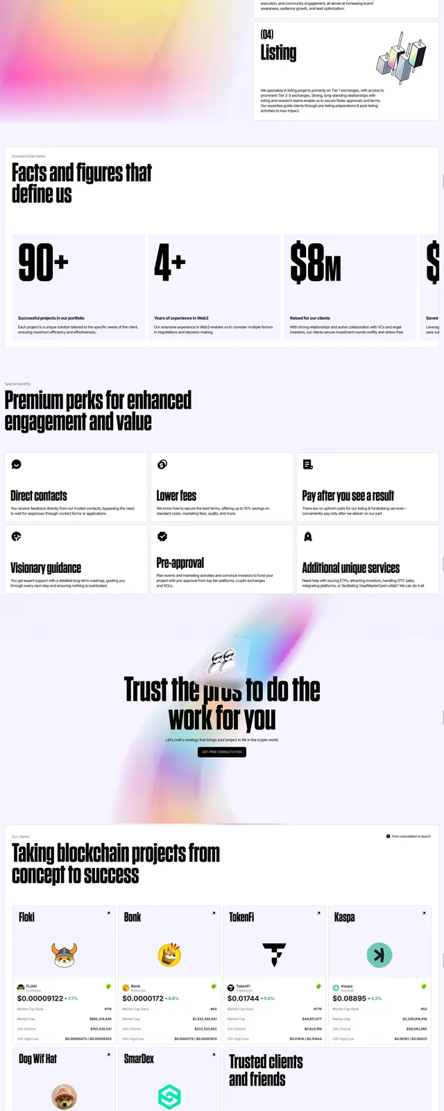Coinsetters bold gradient hero, gradient-heavy, brutalist, light