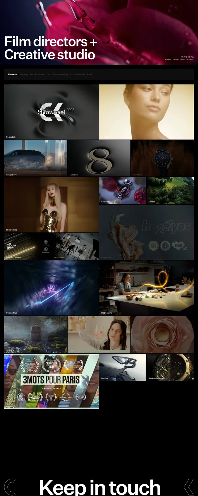 Cokaulab cinematic portfolio, dark-mode, editorial, dark