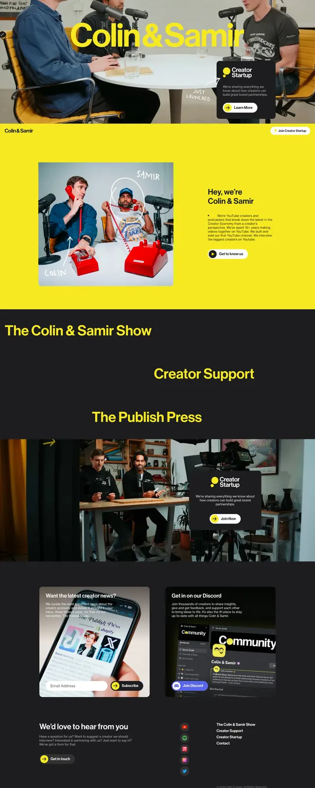 Colin & Samir creator media homepage, editorial, photographic, dark