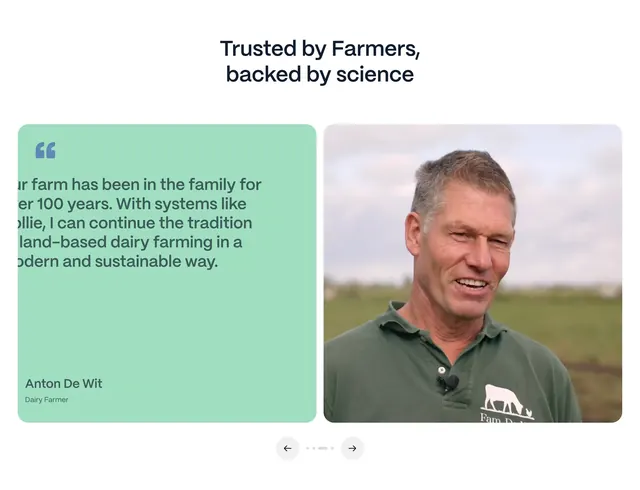 Collie farmer testimonial carousel, light-mode, minimal, light