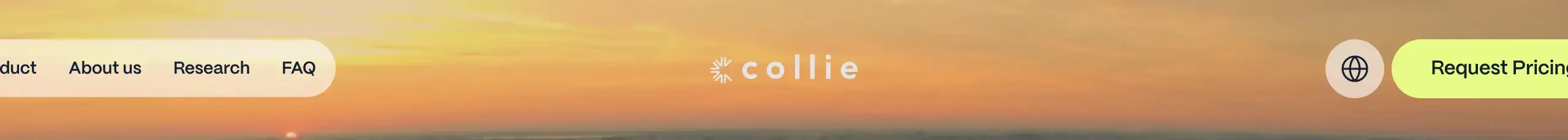Collie glass navbar over sunset, light-mode, glassmorphism, light