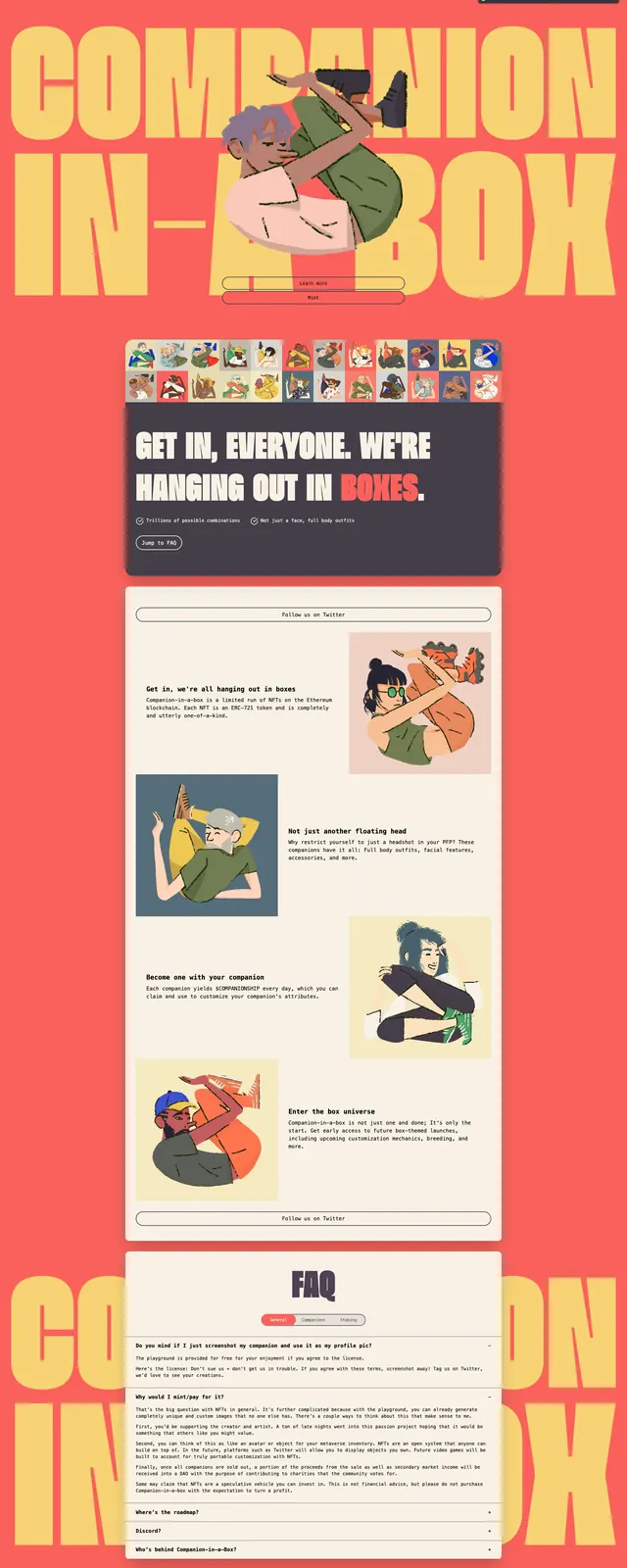 Companion-in-a-Box landing page, playful, illustrated, warm
