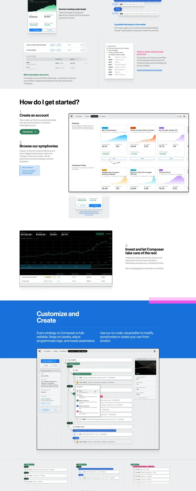 Composer Trade Landing Page, editorial, geometric, light