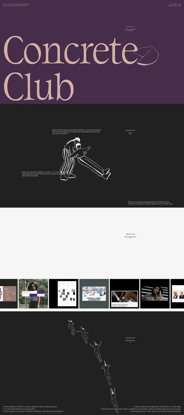 Concrete Club editorial portfolio, editorial, dark-mode, dark