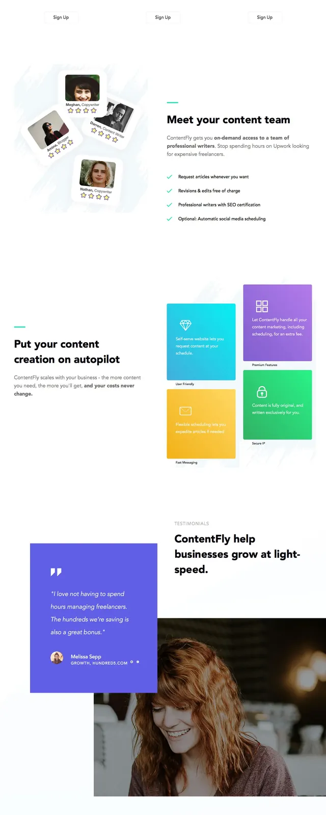 ContentFly Landing Page, illustrated, gradient-heavy, light