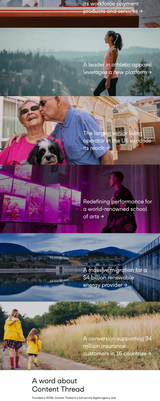 Contentthread agency homepage, editorial, corporate-clean, dark