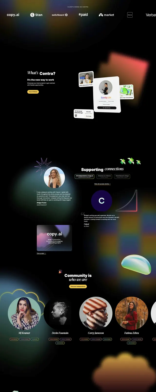Contra Dark Gradient Hero, dark-mode, gradient-heavy, dark