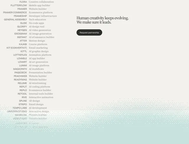 Contra Labs partnership scroll list, minimal, light-mode, light