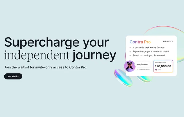 Contra Pro waitlist split CTA, minimal, light-mode, light