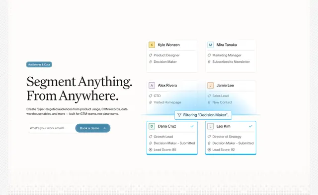 Conversion audience segmentation hero, minimal, light-mode, light