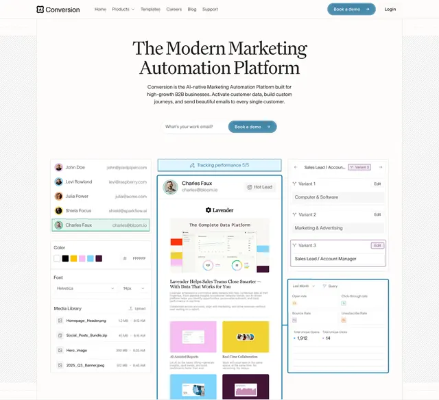Conversion platform dashboard hero, minimal, light-mode, light