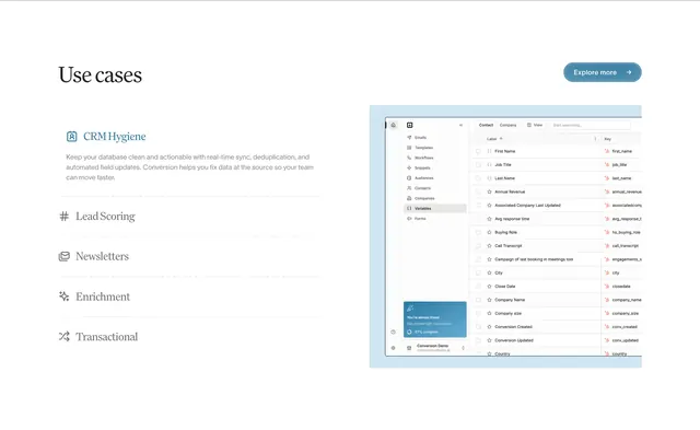 Conversion use cases tabbed feature, minimal, light-mode, light