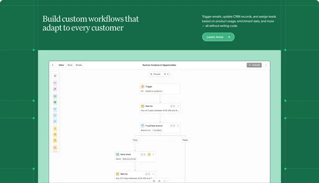 Conversion workflow builder hero, dark-mode, technical, dark