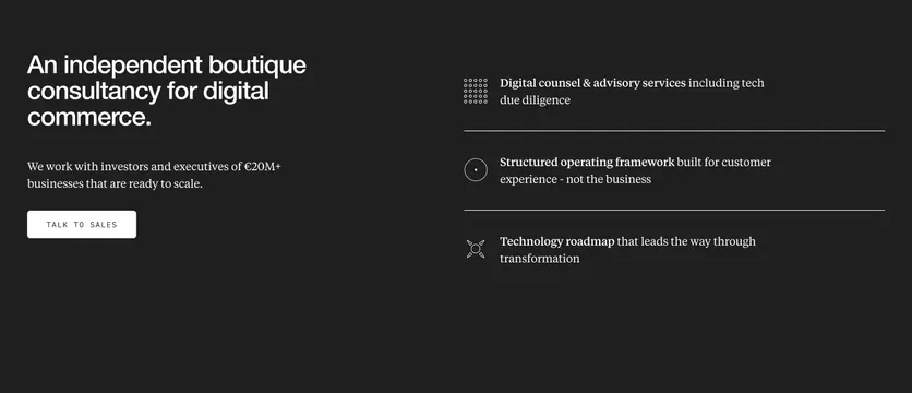 Conway digital commerce about split, minimal, dark-mode, dark