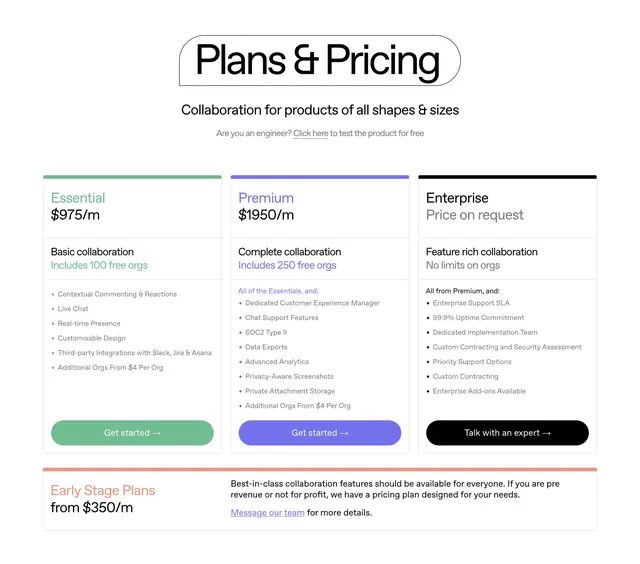 Cord plans and pricing table, minimal, light-mode, light