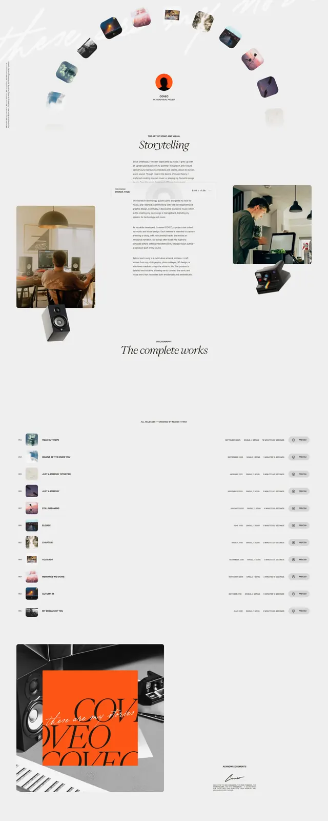 Coveo Music Storytelling Page, editorial, minimal, light