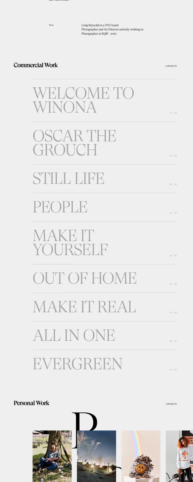 Craig Reynolds editorial portfolio, minimal, editorial, light