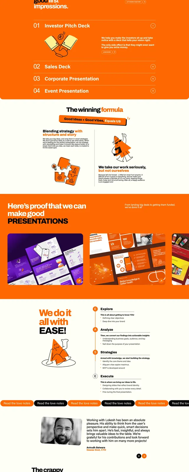 Crappypresentations editorial agency page, playful, editorial, light