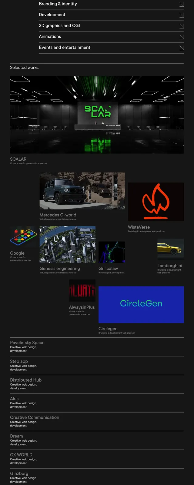 Dark editorial agency homepage, dark-mode, editorial, dark
