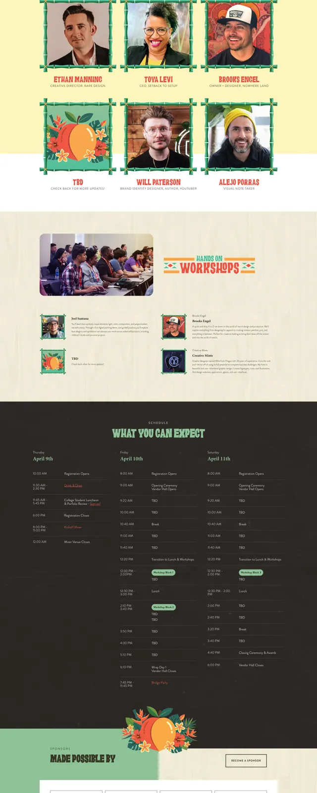 Creative South Event Landing Page, illustrated, playful, warm