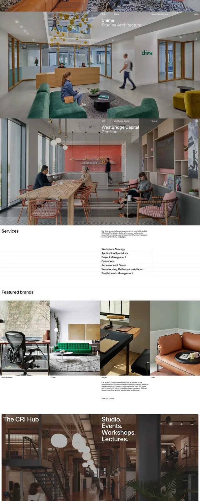 CRI SF portfolio landing page, minimal, editorial, light