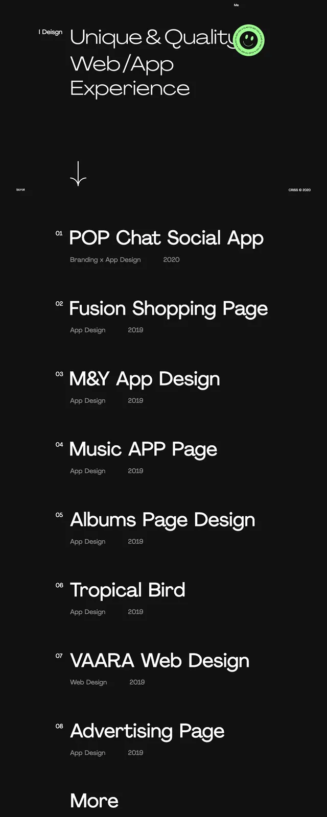 Dark portfolio showcase, minimal, editorial, dark