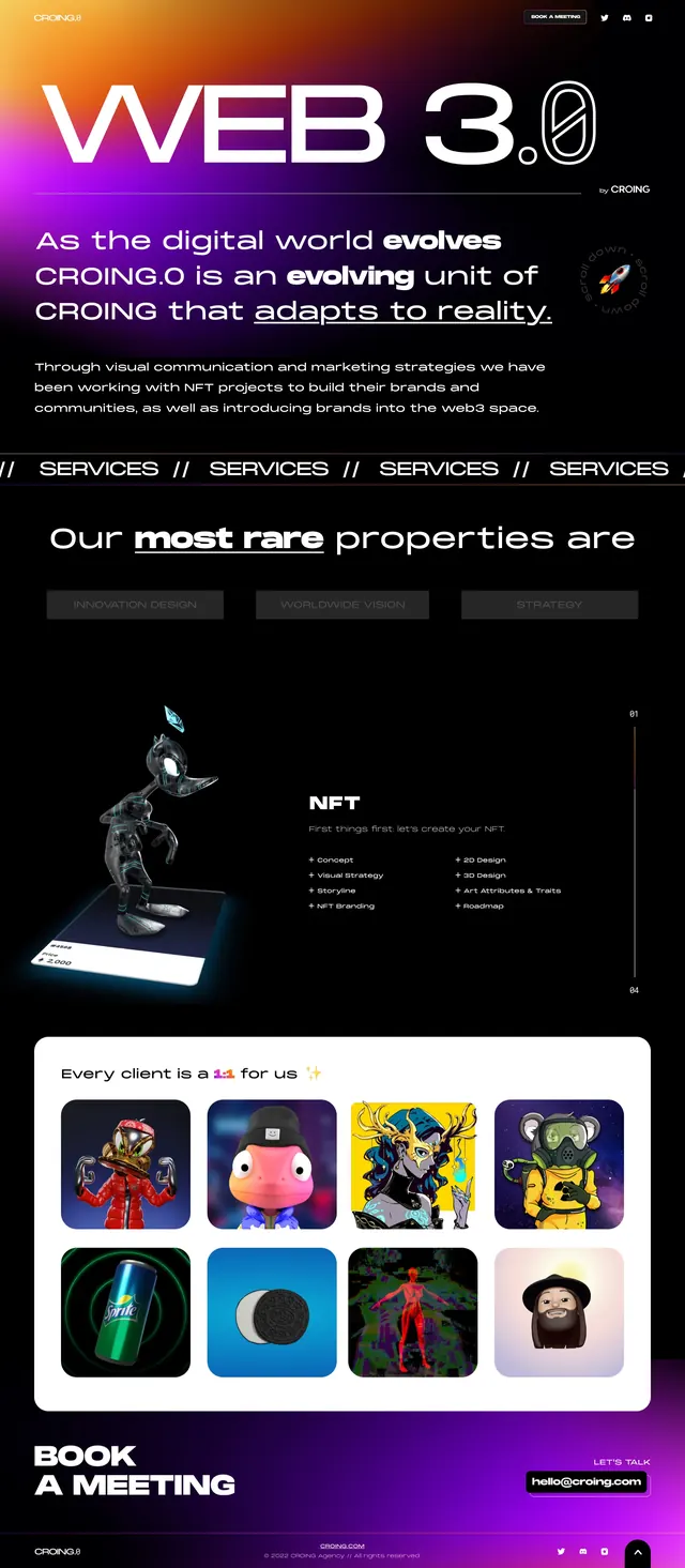 Croing0 Web3 Hero, gradient-heavy, dark-mode, dark