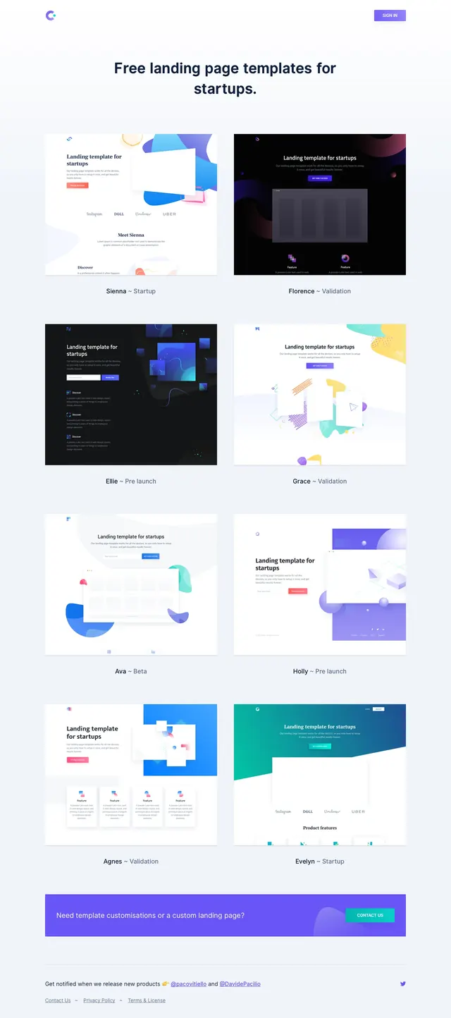 Cruip template gallery, light-mode, minimal, light
