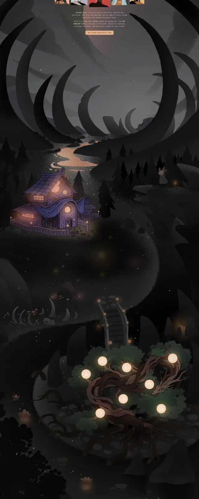 Cryptocoven dark illustrated hero, dark-mode, illustrated, dark