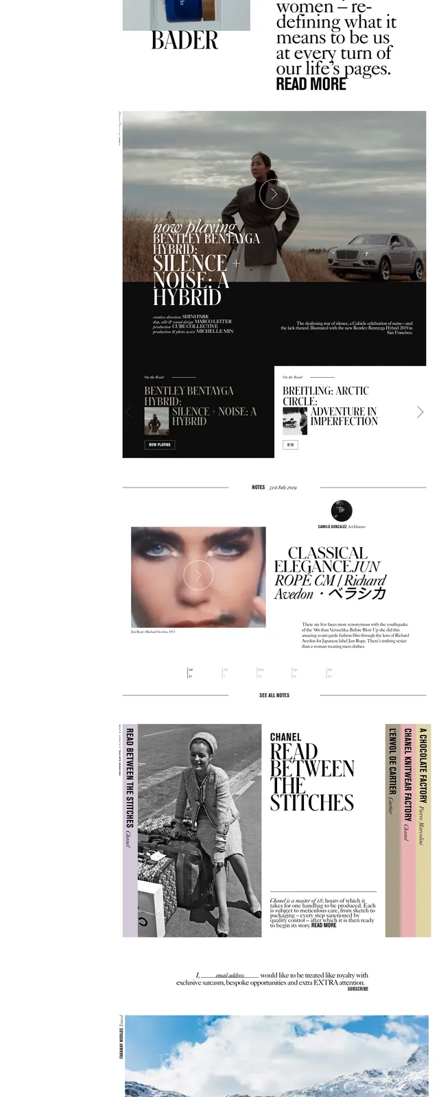 Editorial magazine homepage, editorial, luxury, light