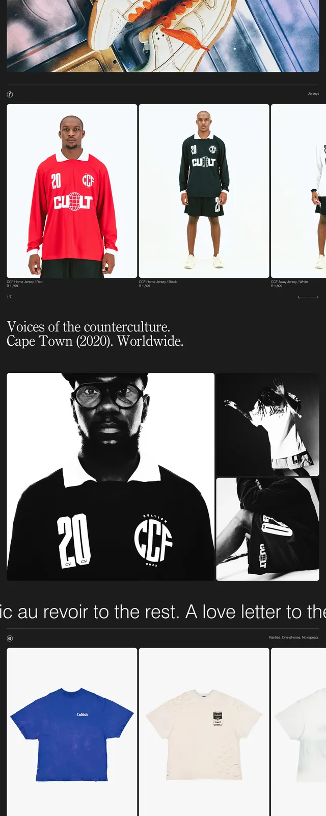Cultish editorial storefront, dark-mode, editorial, dark