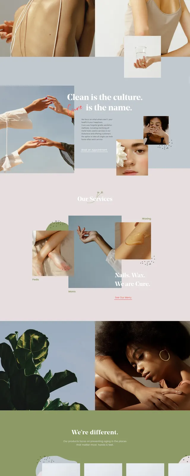 Cure Nails Landing Page, editorial, photographic, light