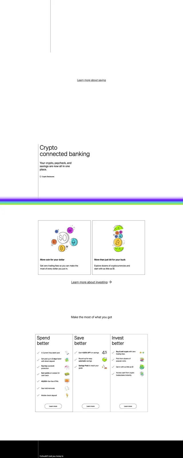 Current banking landing page, corporate-clean, minimal, light