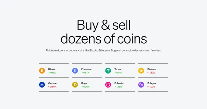 Current crypto coin grid, minimal, light-mode, light