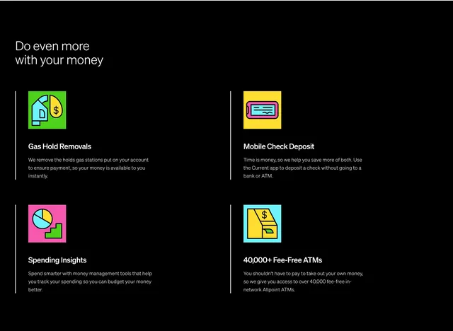 Current spend extra benefits grid, dark-mode, minimal, dark