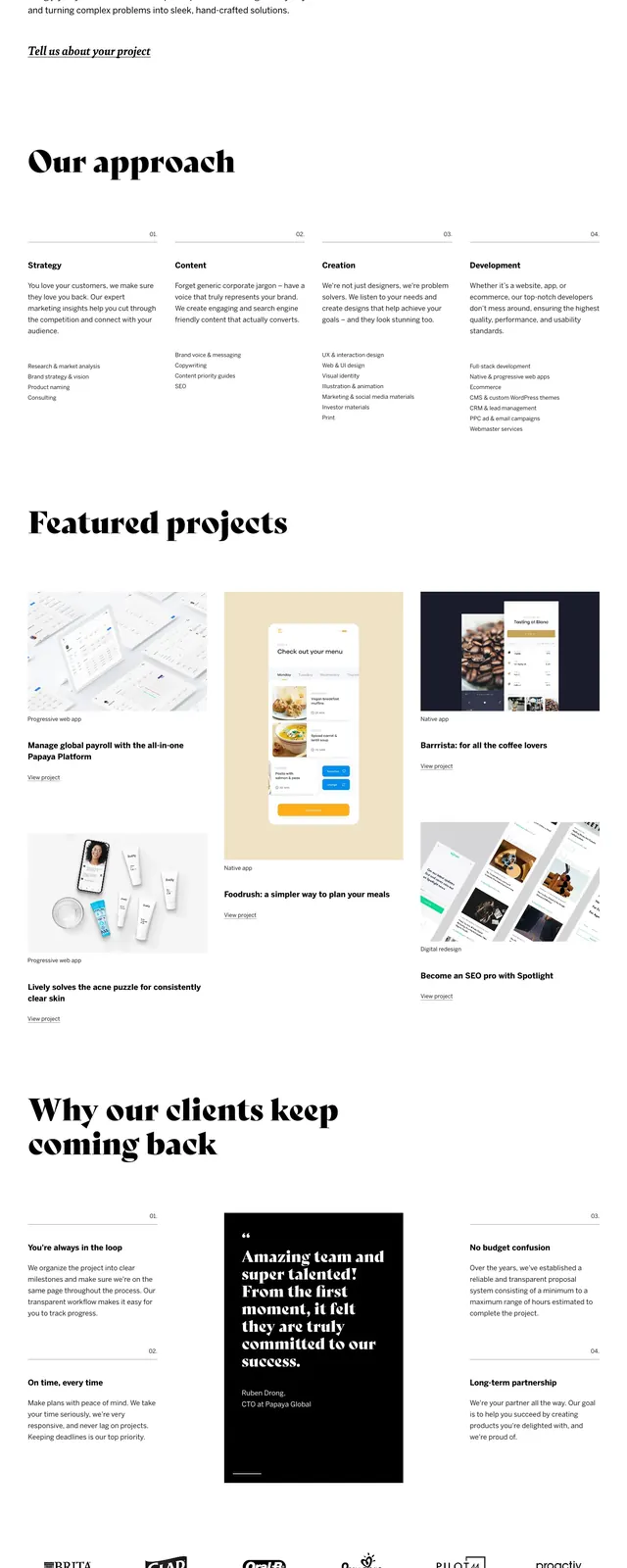 Current Haus editorial agency homepage, editorial, monochrome, light