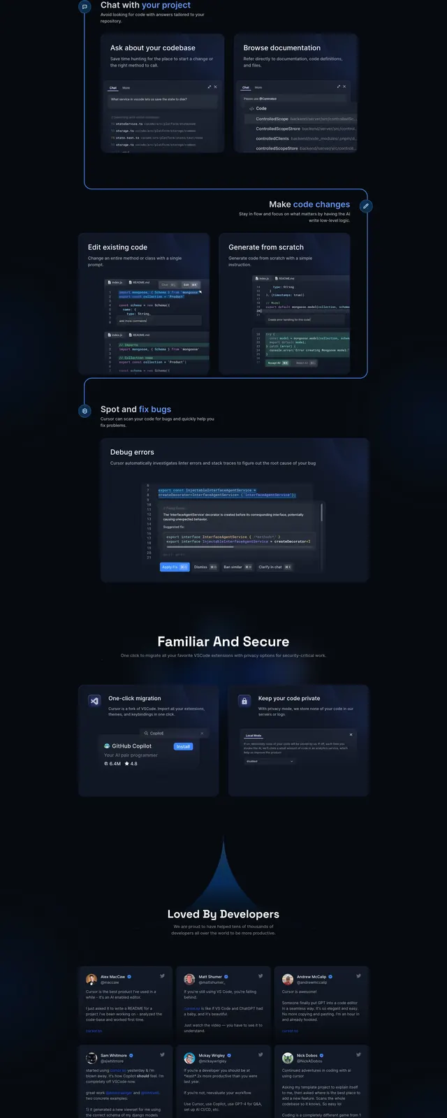 Cursor Dark Hero Page, dark-mode, technical, dark
