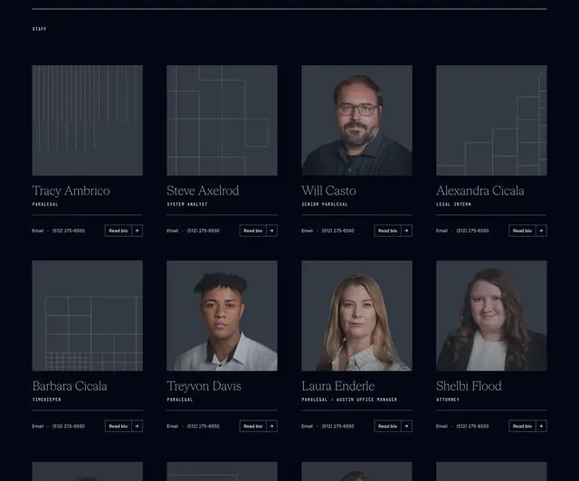CWC staff grid directory, dark-mode, minimal, dark