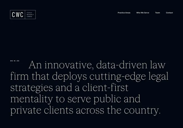CWC innovative law firm hero, dark-mode, editorial, dark
